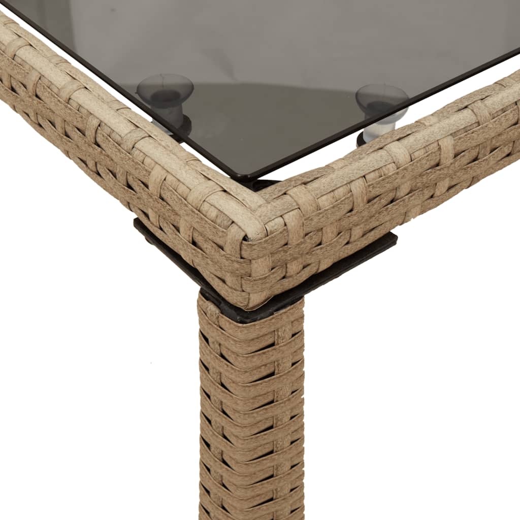 Garden table with glass top beige 115x54x74 cm poly rattan