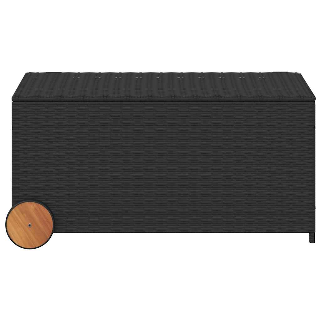 Gartentruhe mit Rollen Schwarz 190L Poly Rattan