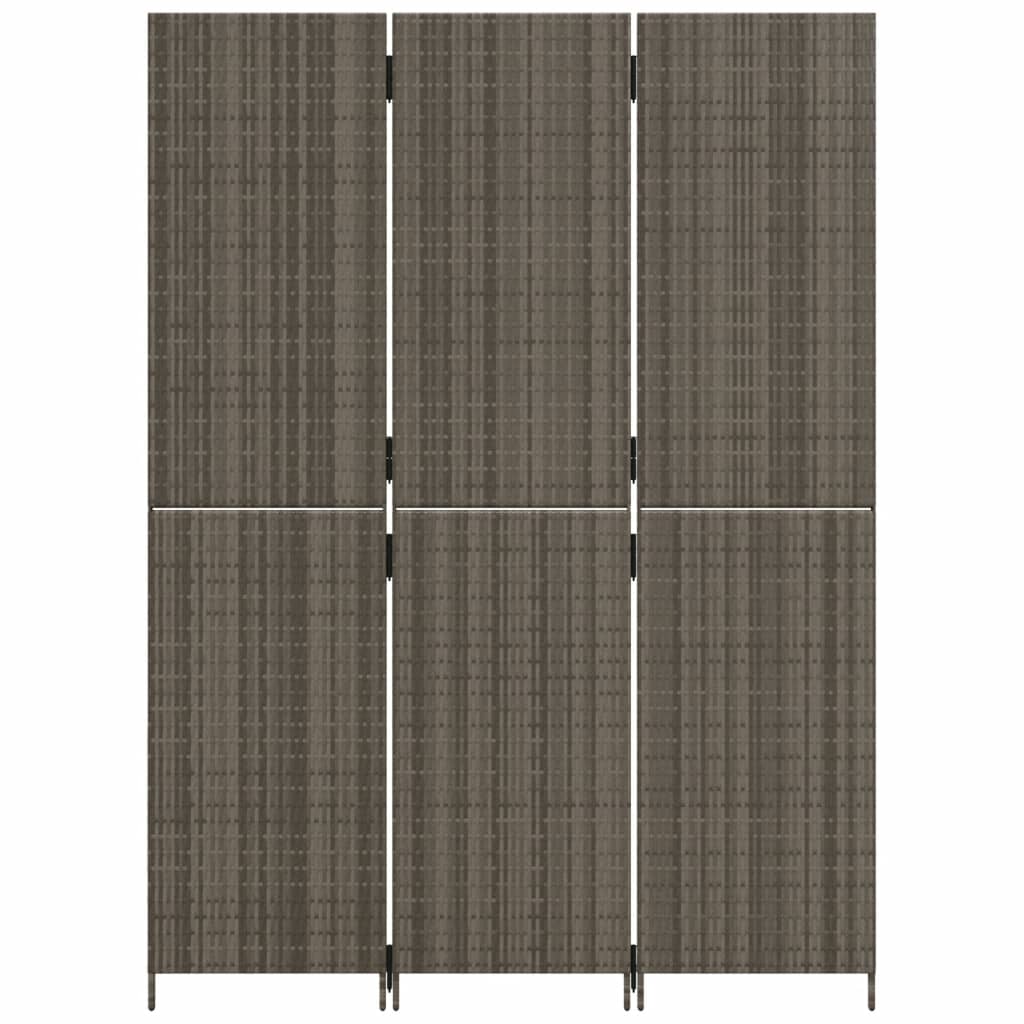 Paravent 3-tlg. Grau Poly Rattan