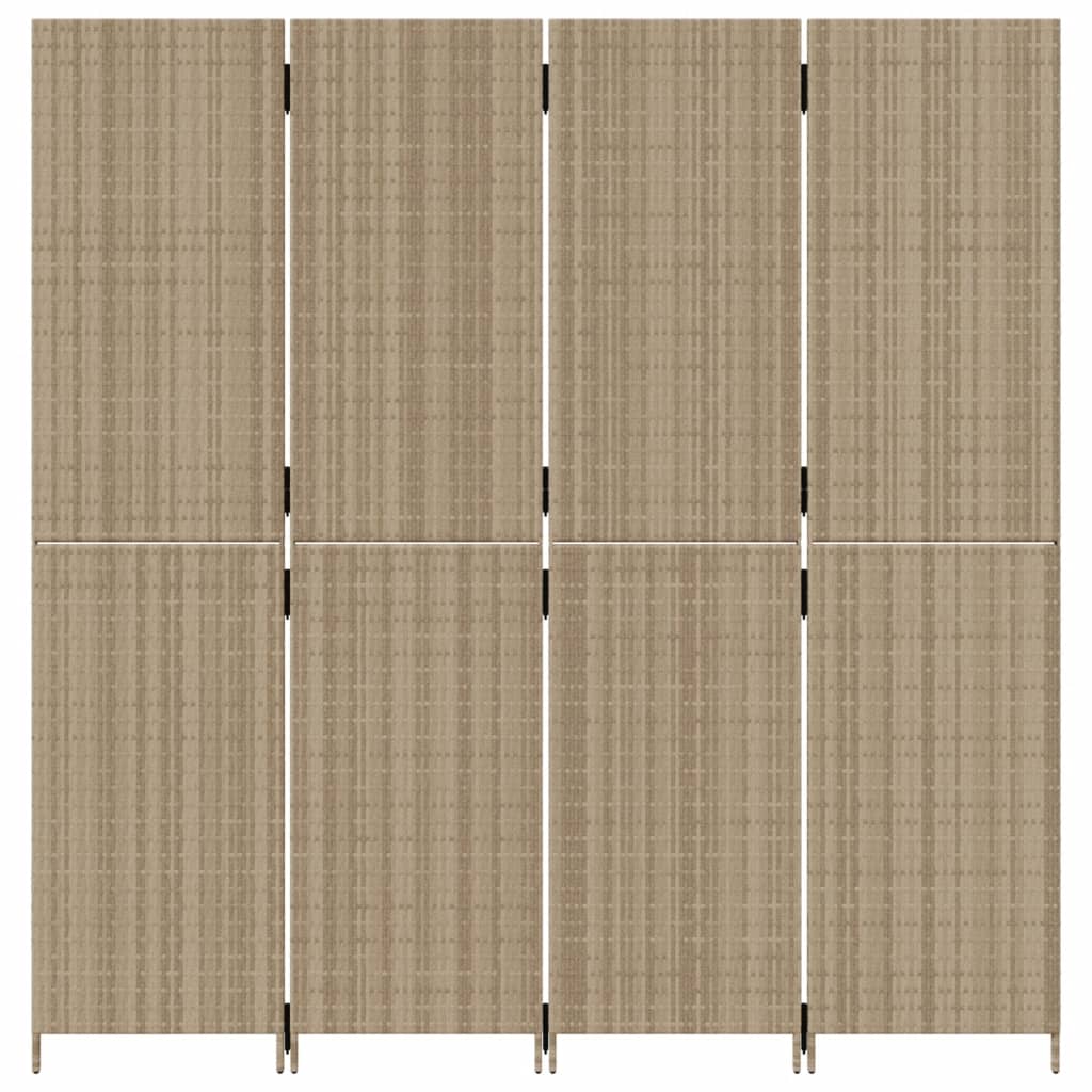 Paravent 4-tlg. Beige Poly Rattan