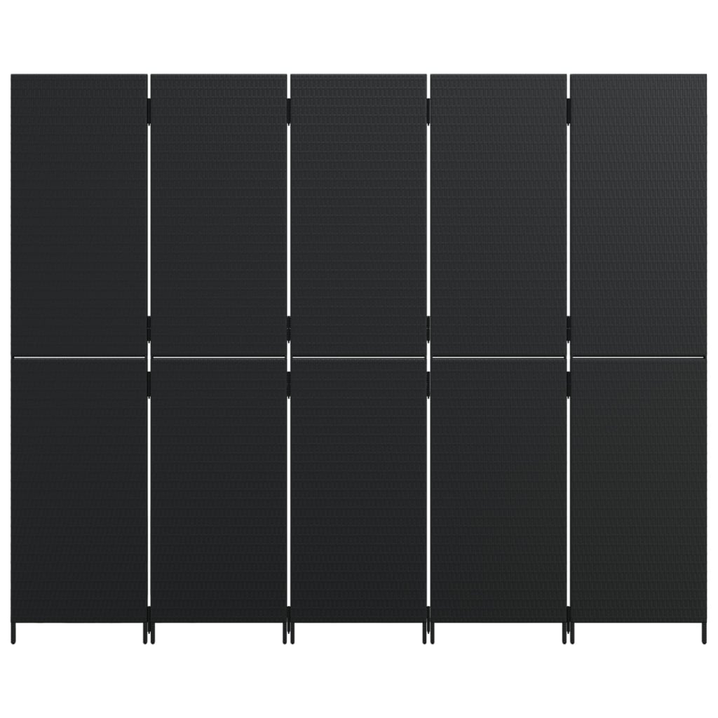 Paravent 5-tlg. Schwarz Poly Rattan