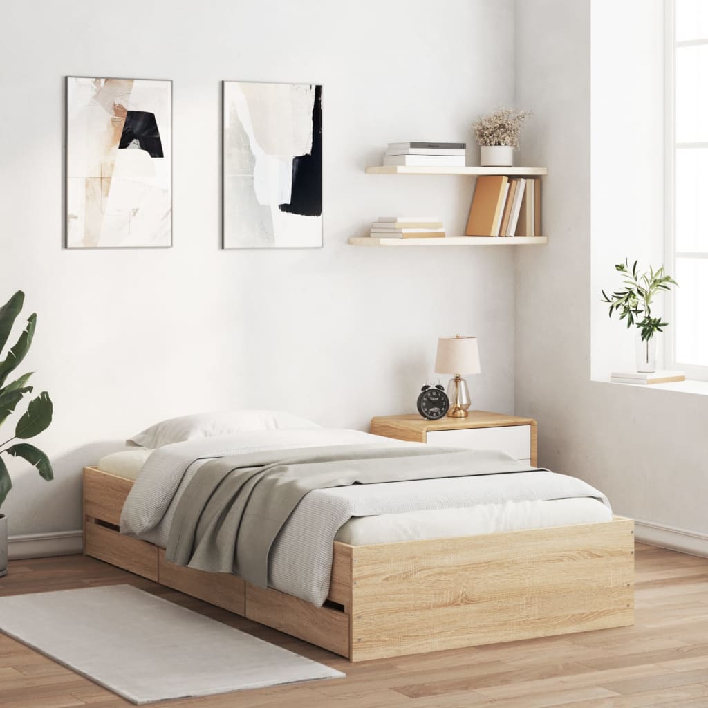 Bettgestell mit Schubladen Sonoma-Eiche 90x190 cm Holzwerkstoff