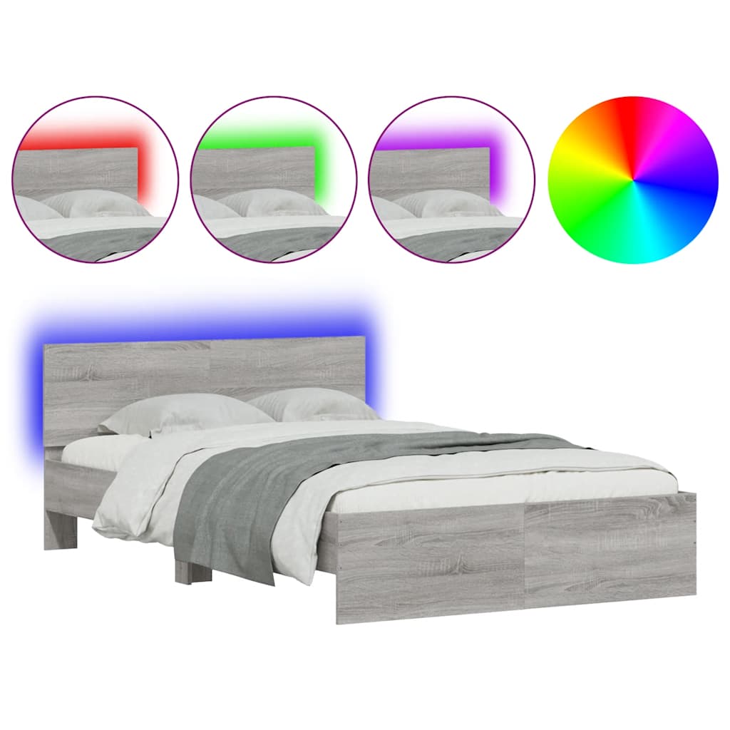 Bettgestell mit Kopfteil LED-Beleuchtung Grau Sonoma 120x190 cm