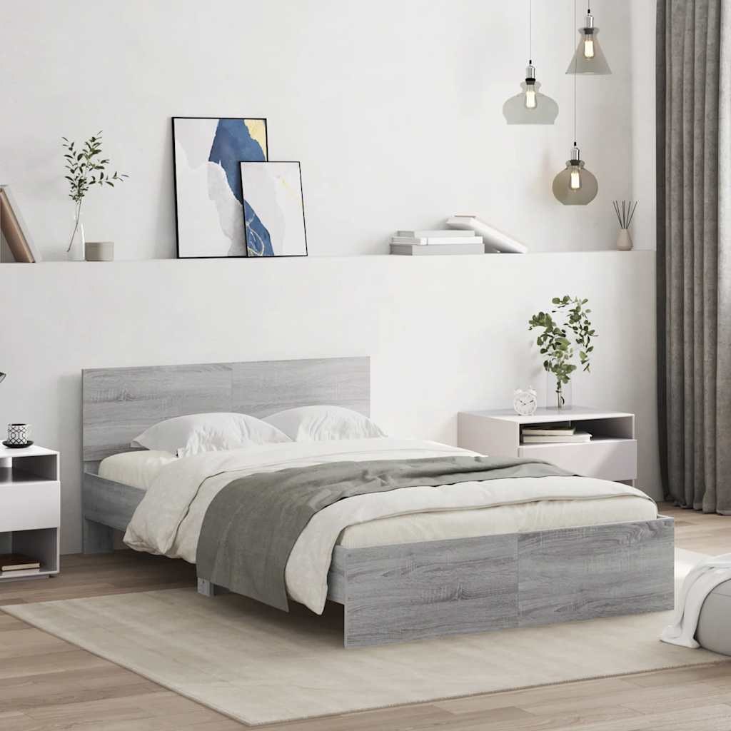 Bettgestell mit Kopfteil LED-Beleuchtung Grau Sonoma 120x190 cm