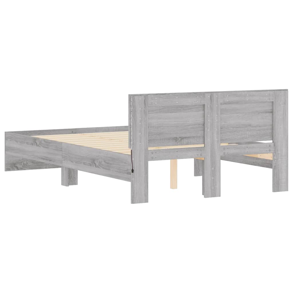 Bettgestell mit Kopfteil LED-Beleuchtung Grau Sonoma 120x190 cm