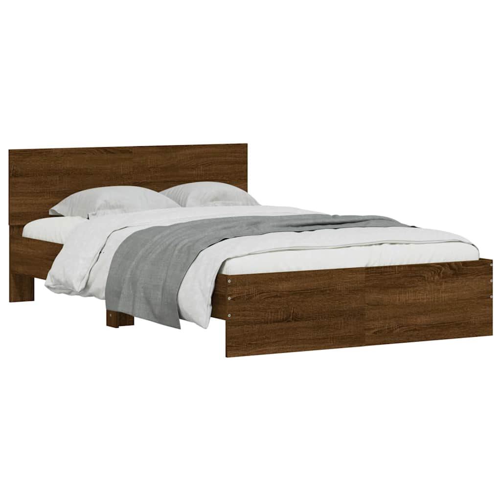 Bed frame with headboard LED lighting brown oak look