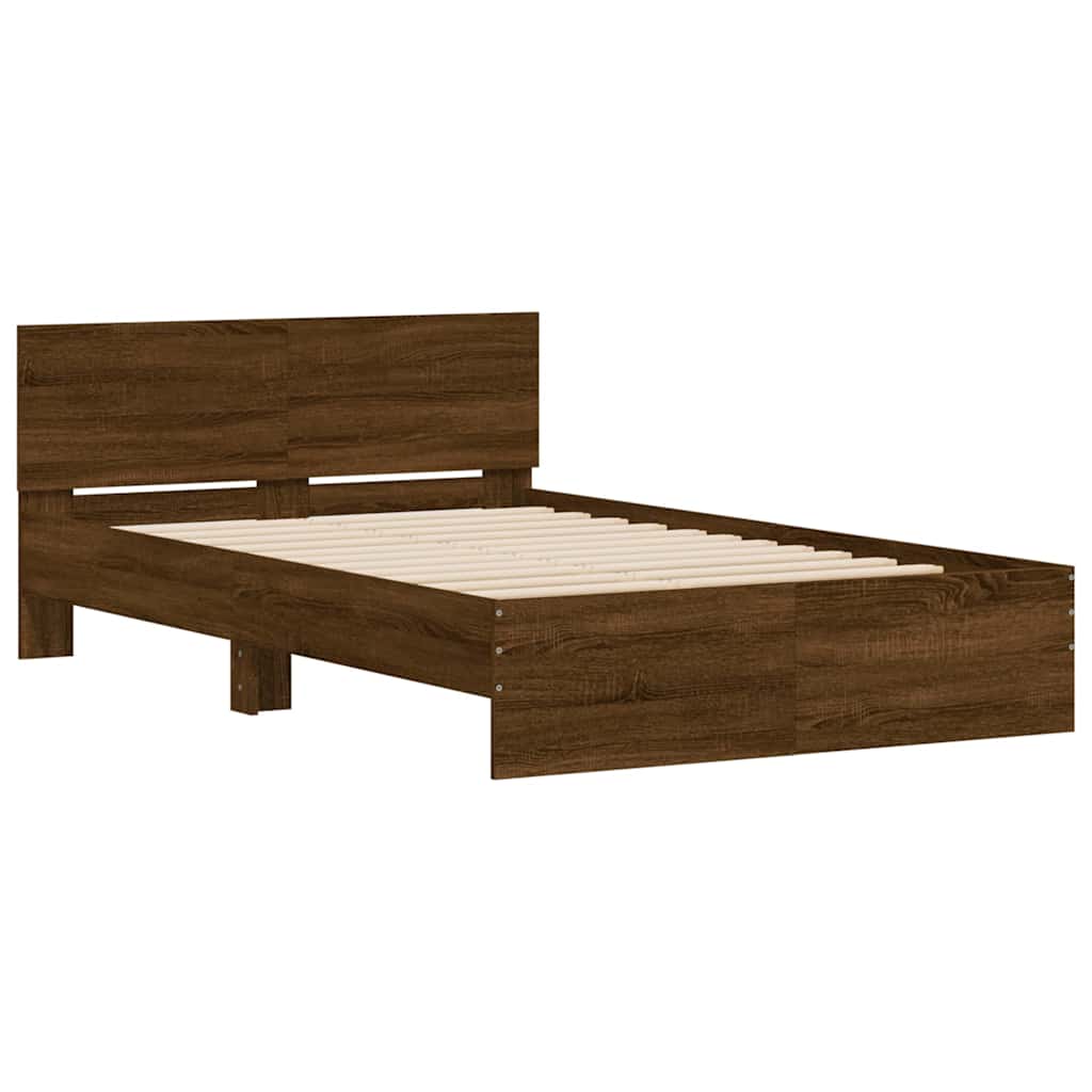 Bed frame with headboard LED lighting brown oak look
