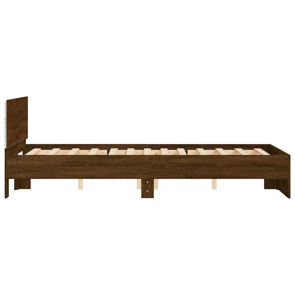 Bed frame with headboard LED lighting brown oak look
