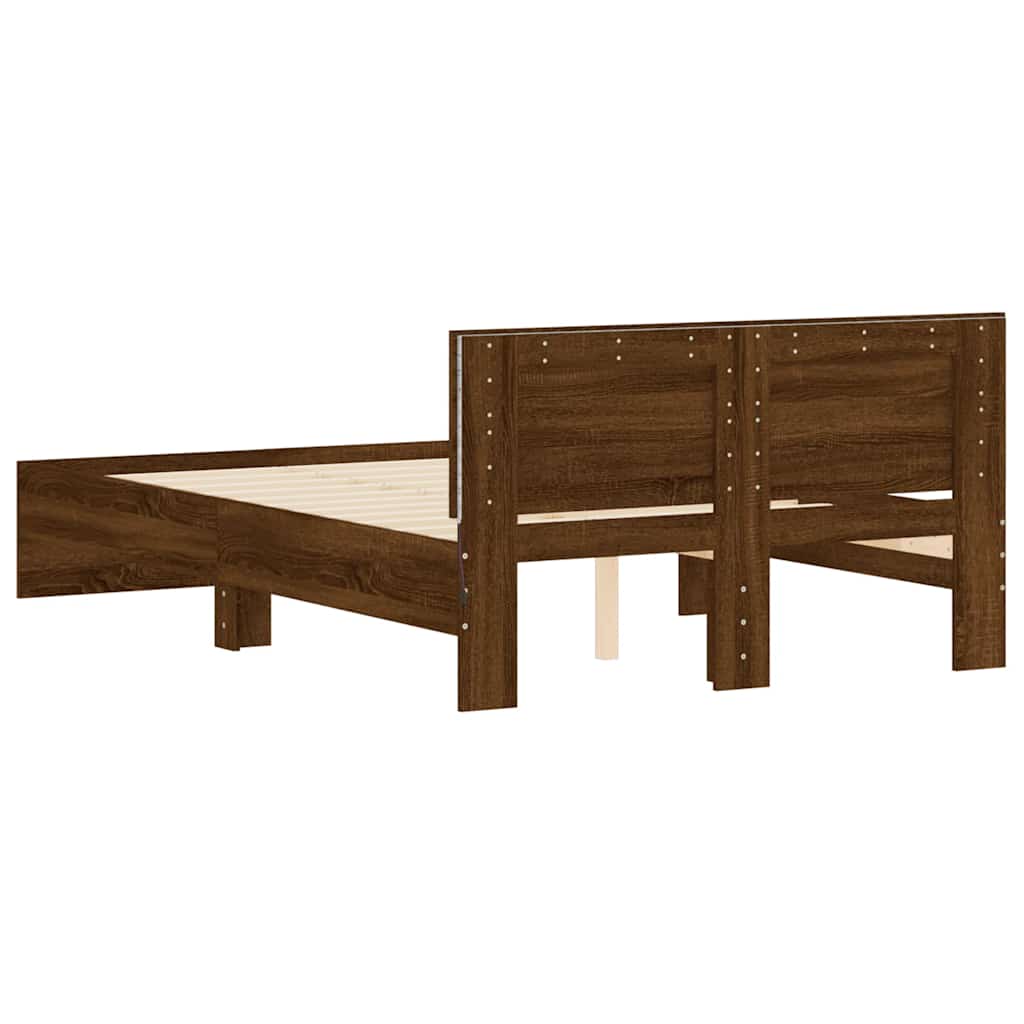 Bed frame with headboard LED lighting brown oak look