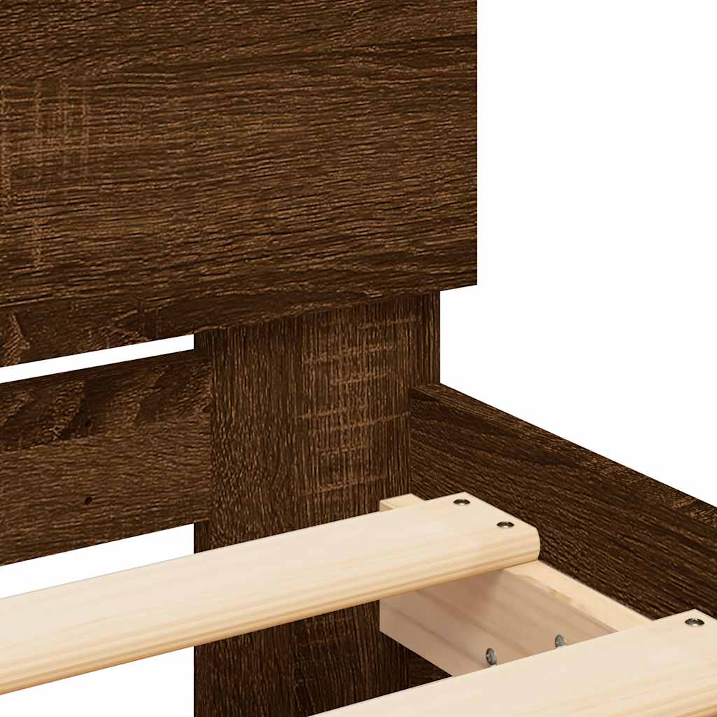 Bed frame with headboard LED lighting brown oak look