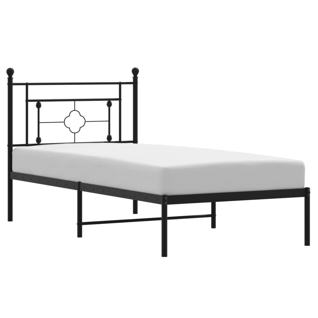 Bed frame with headboard metal black 100x190 cm