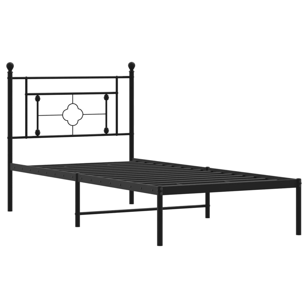 Bed frame with headboard metal black 100x190 cm