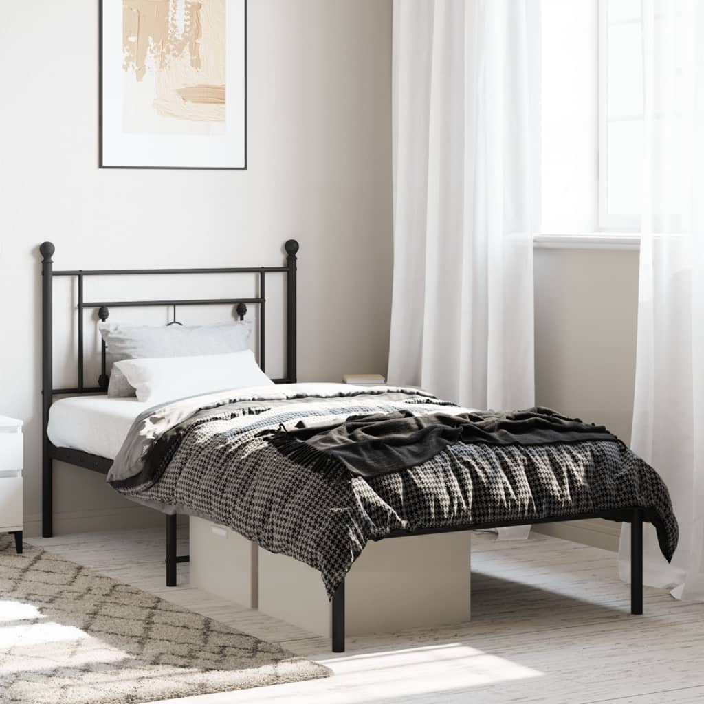 Bed frame with headboard metal black 100x190 cm