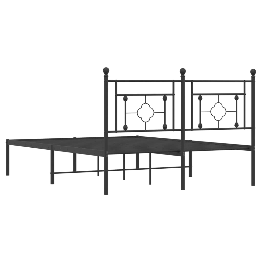 Bed frame with headboard metal black 135x190 cm