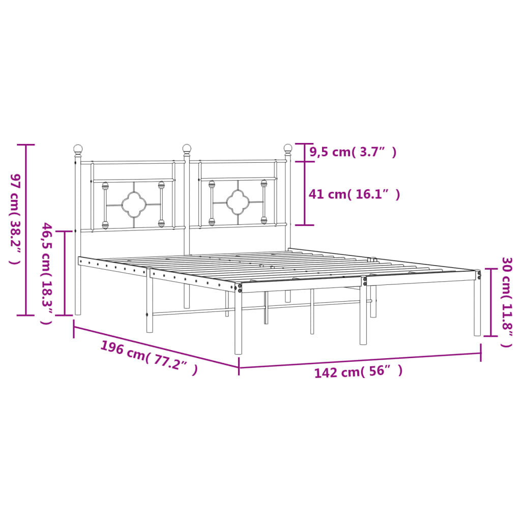 Bed frame with headboard metal black 135x190 cm
