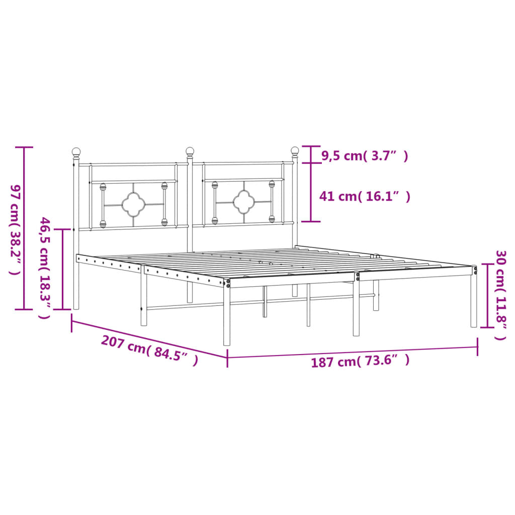 Bed frame with headboard metal black 180x200 cm