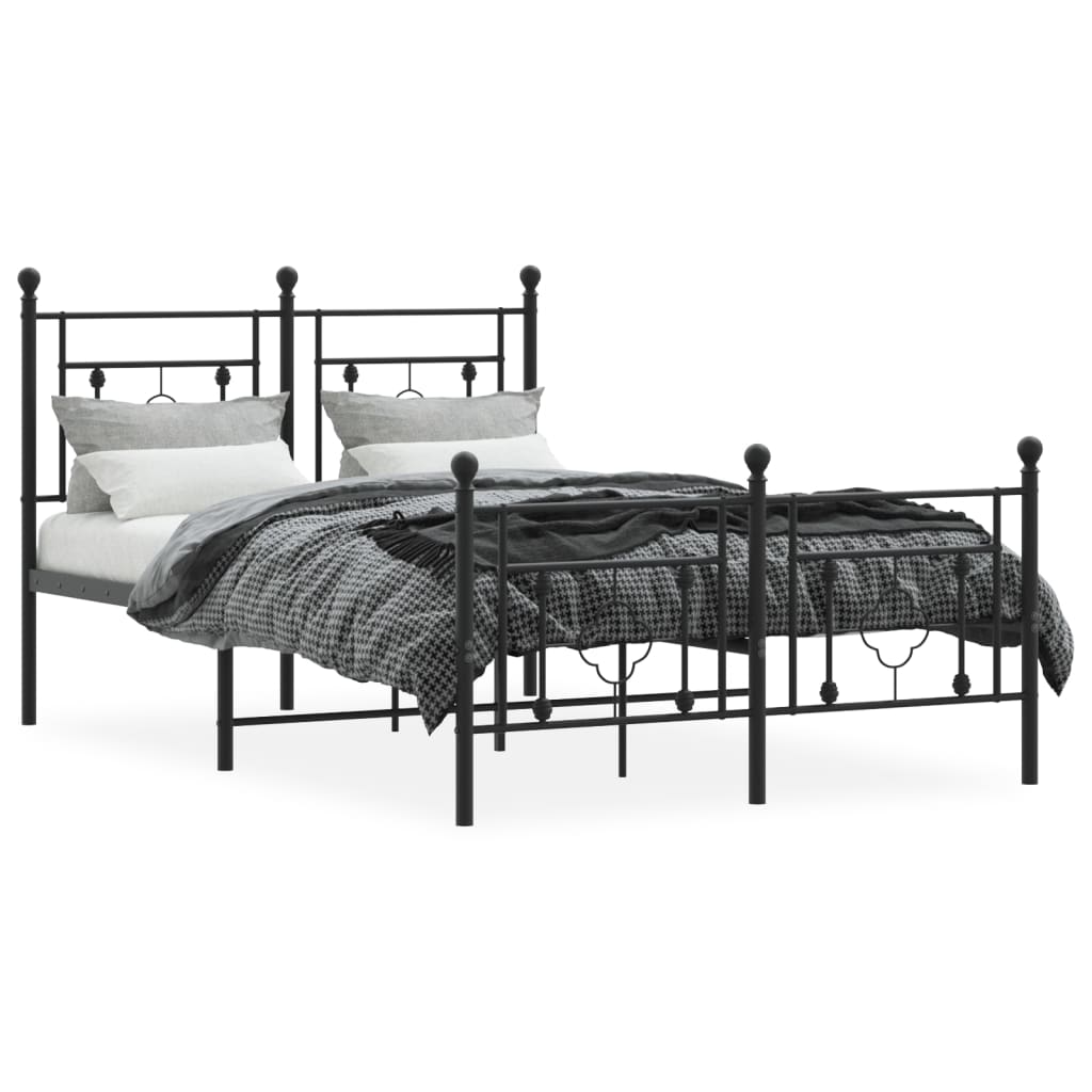 Bed frame with head and footboard metal black 120x190 cm