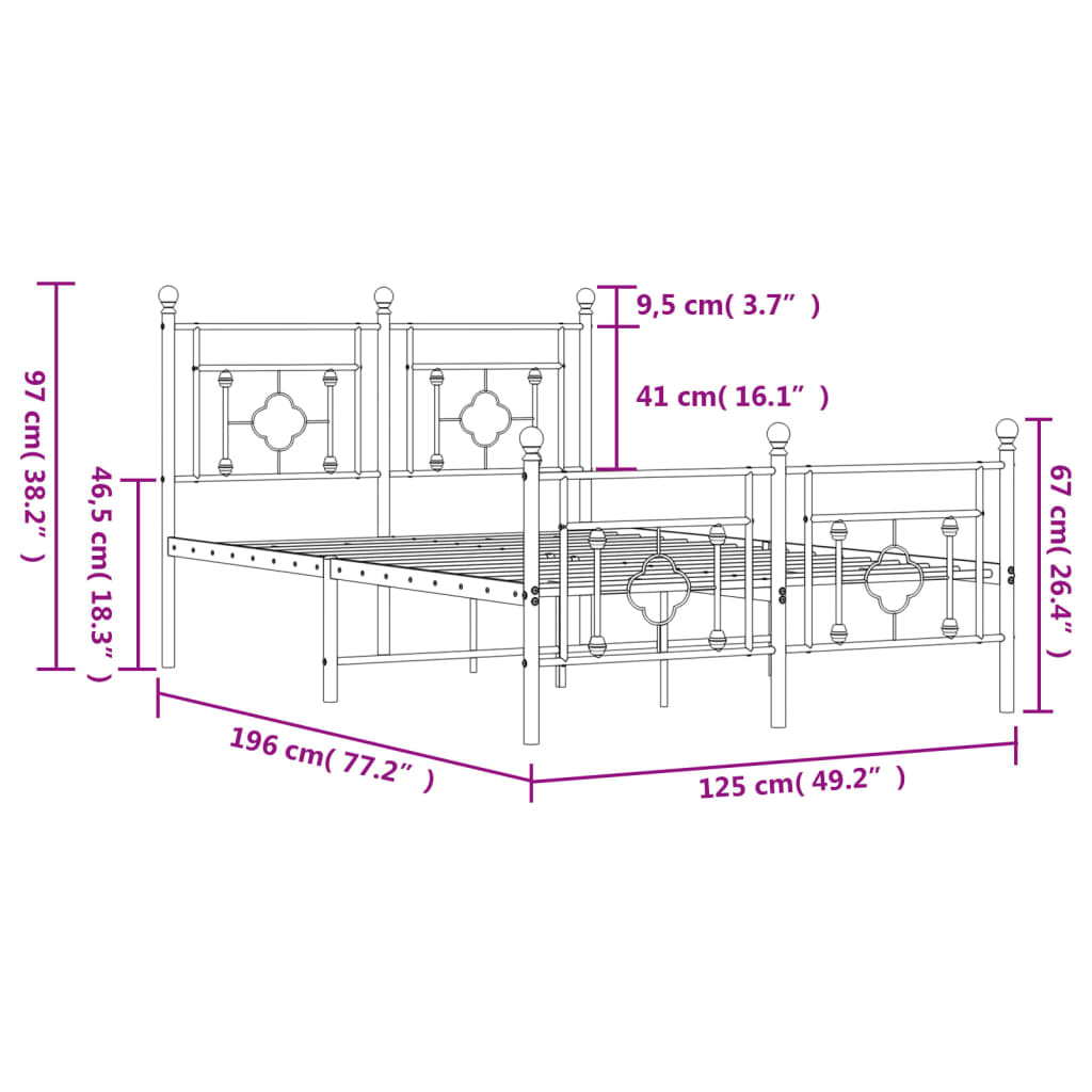 Bed frame with head and footboard metal black 120x190 cm