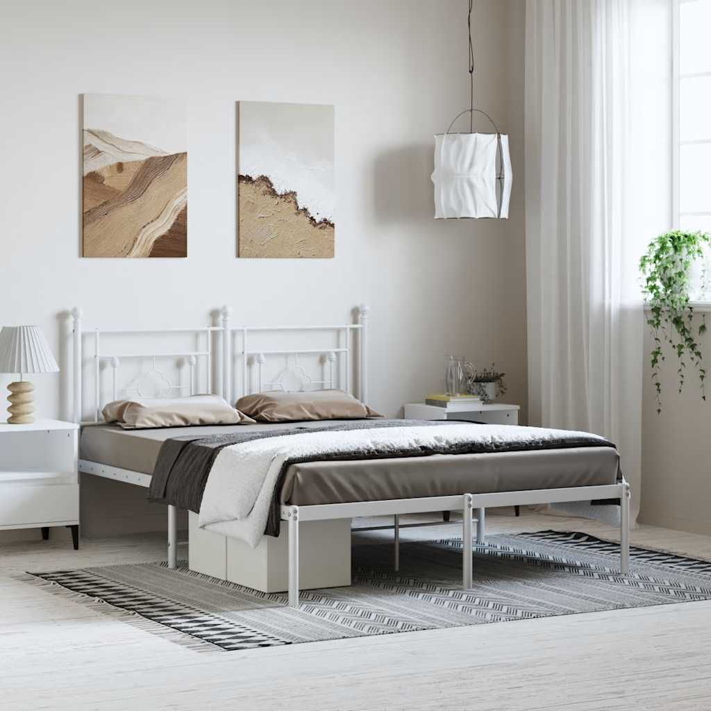 Bettgestell mit Kopfteil Metall Weiß 150x200 cm