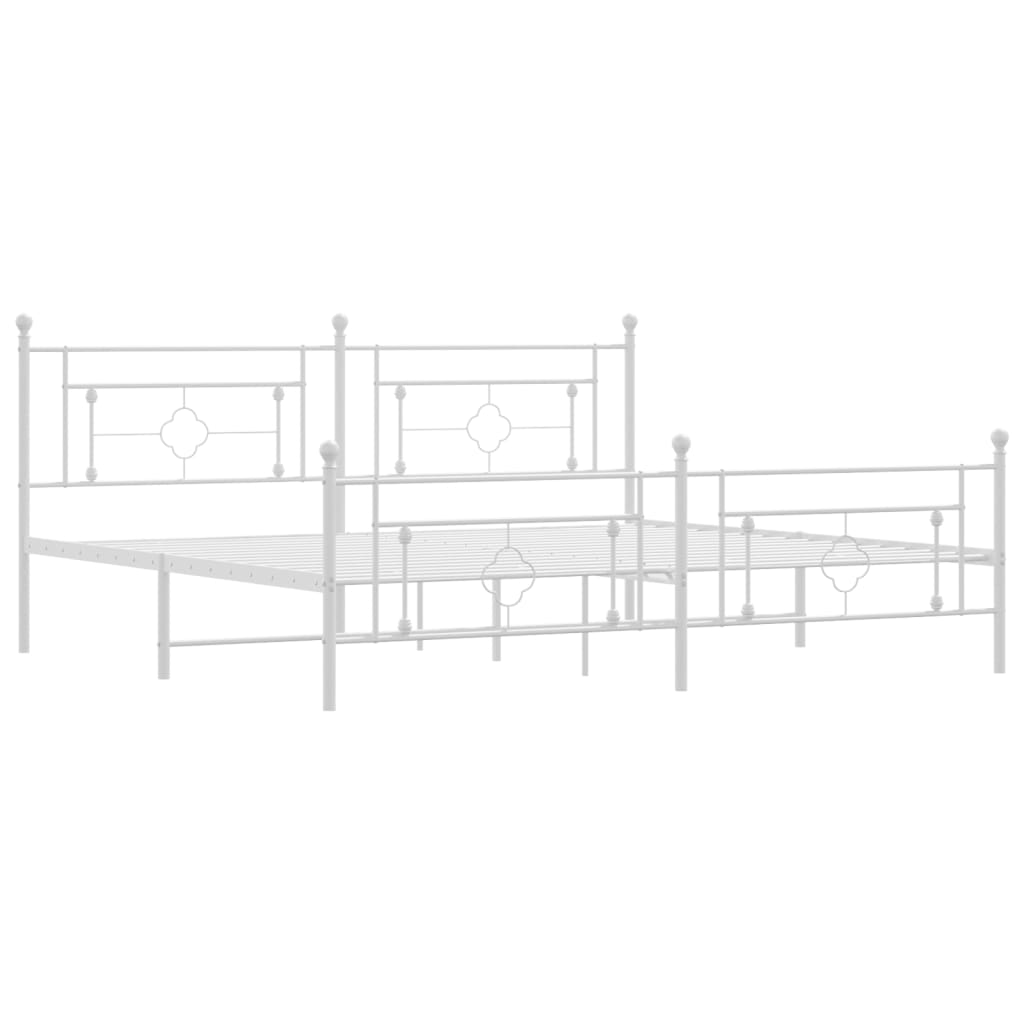 Bed frame with head and footboard metal white 200x200 cm