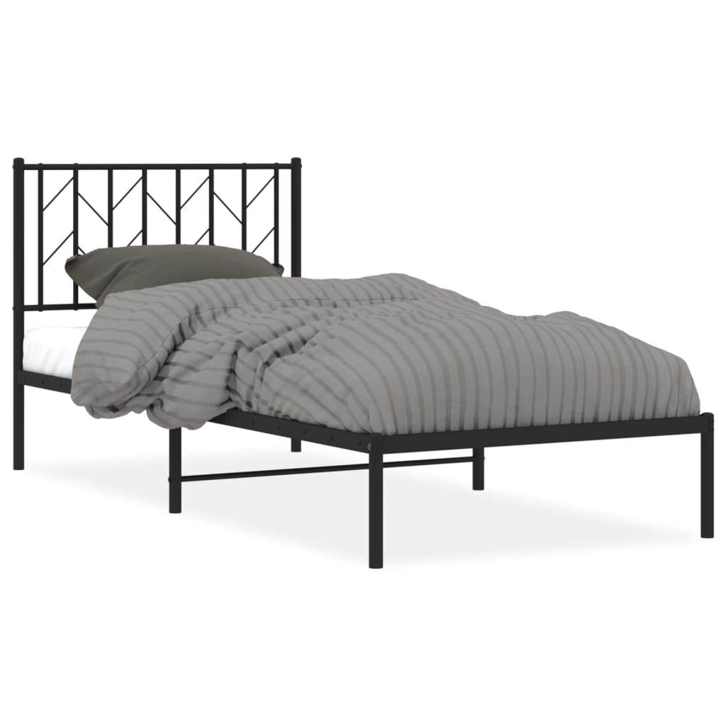 Bed frame with headboard metal black 90x190 cm