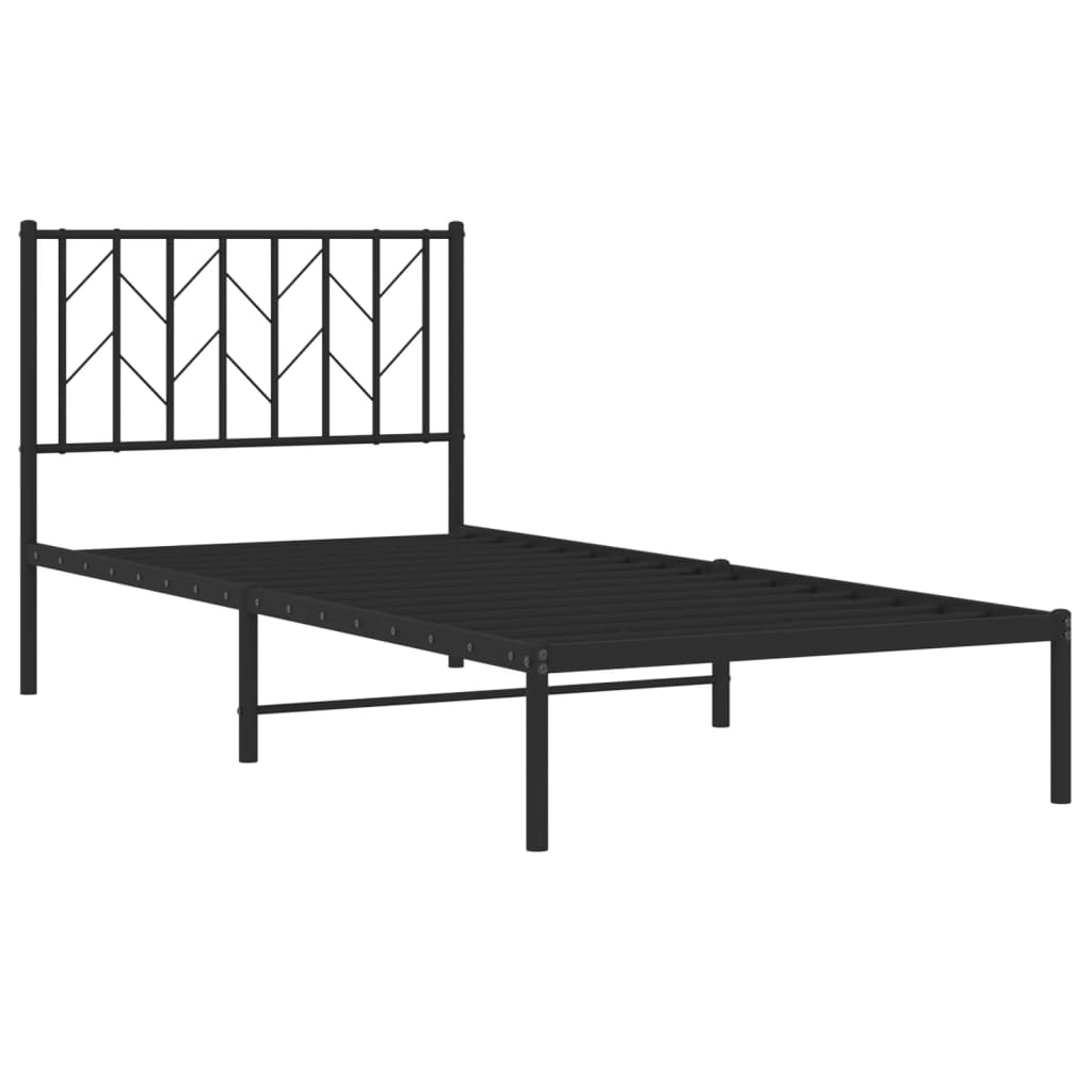 Bed frame with headboard metal black 90x190 cm