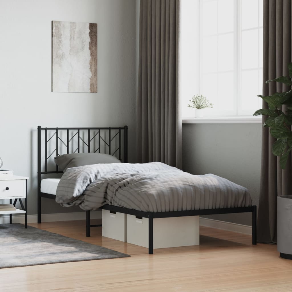 Bed frame with headboard metal black 90x190 cm