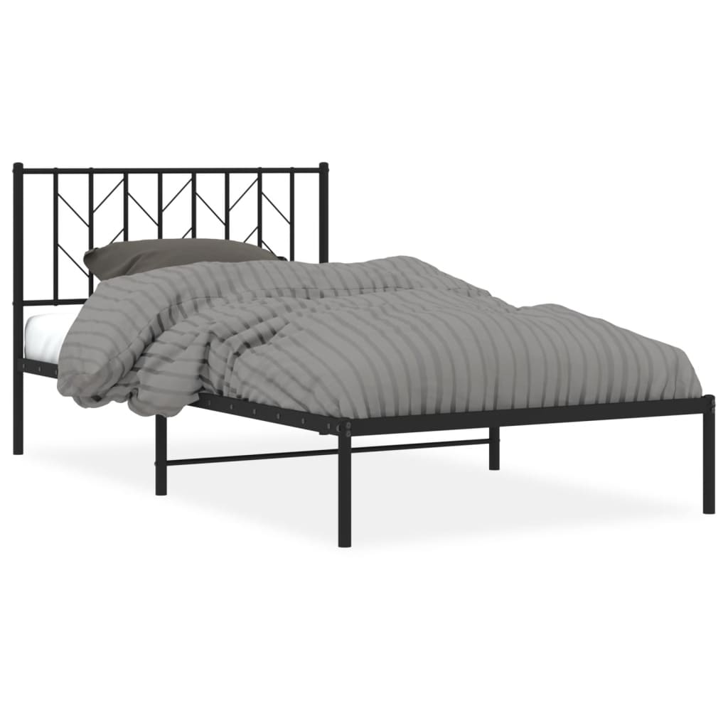 Bed frame with headboard metal black 107x203 cm