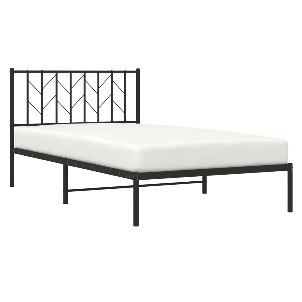 Bed frame with headboard metal black 107x203 cm
