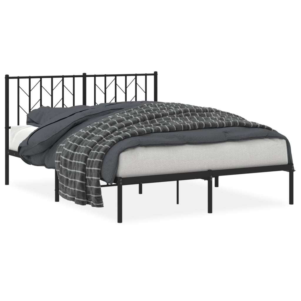 Bed frame with headboard metal black 135x190 cm