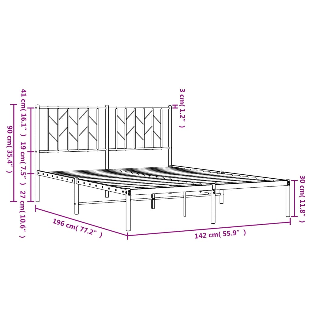 Bed frame with headboard metal black 135x190 cm