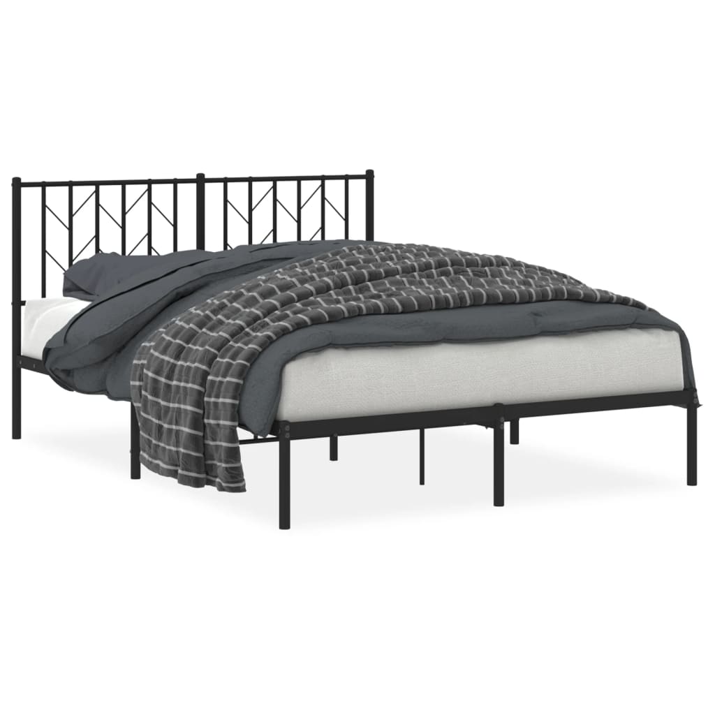 Bed frame with headboard metal black 140x200 cm