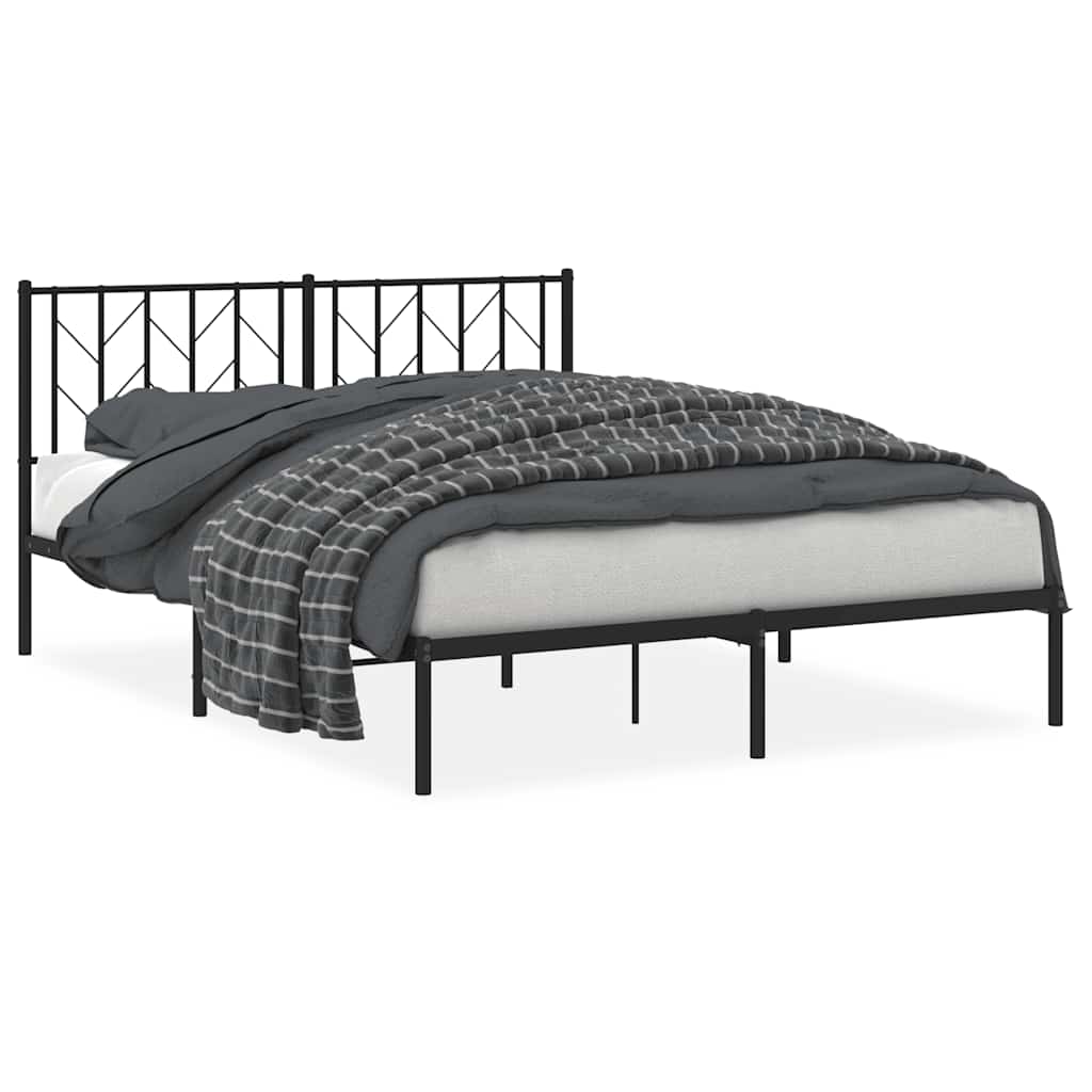 Bed frame with headboard metal black 150x200 cm