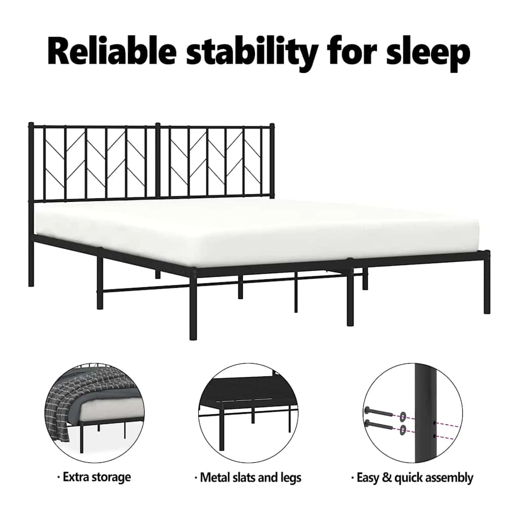 Bed frame with headboard metal black 150x200 cm