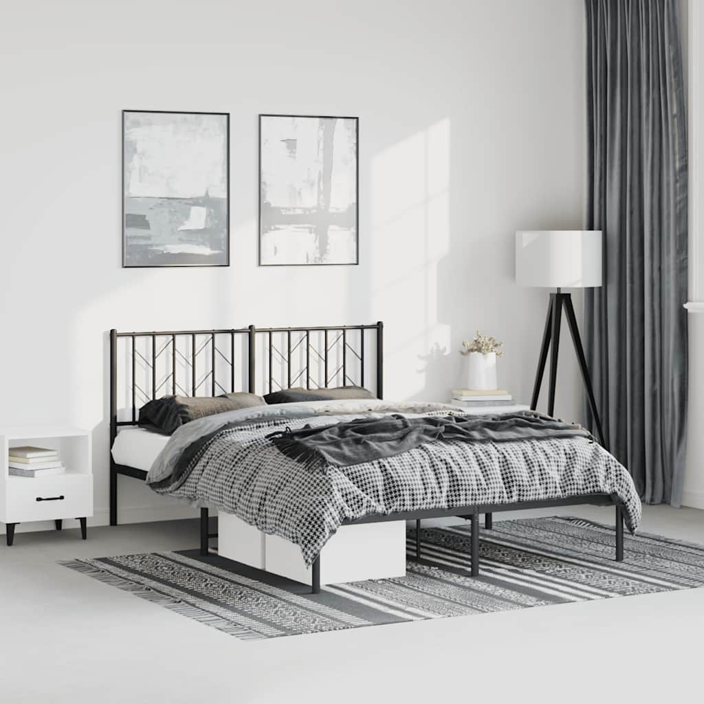 Bed frame with headboard metal black 150x200 cm