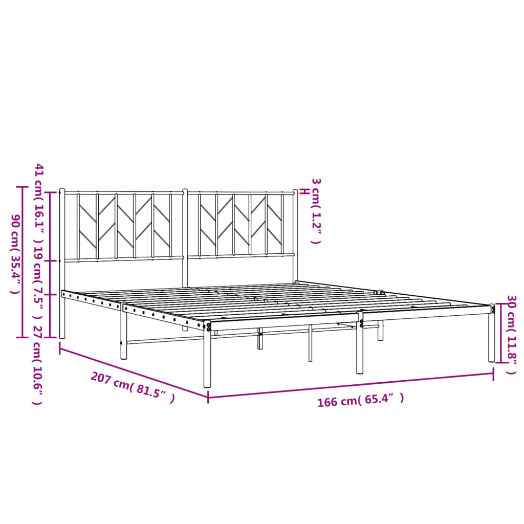 Bettgestell mit Kopfteil Metall Schwarz 160x200 cm