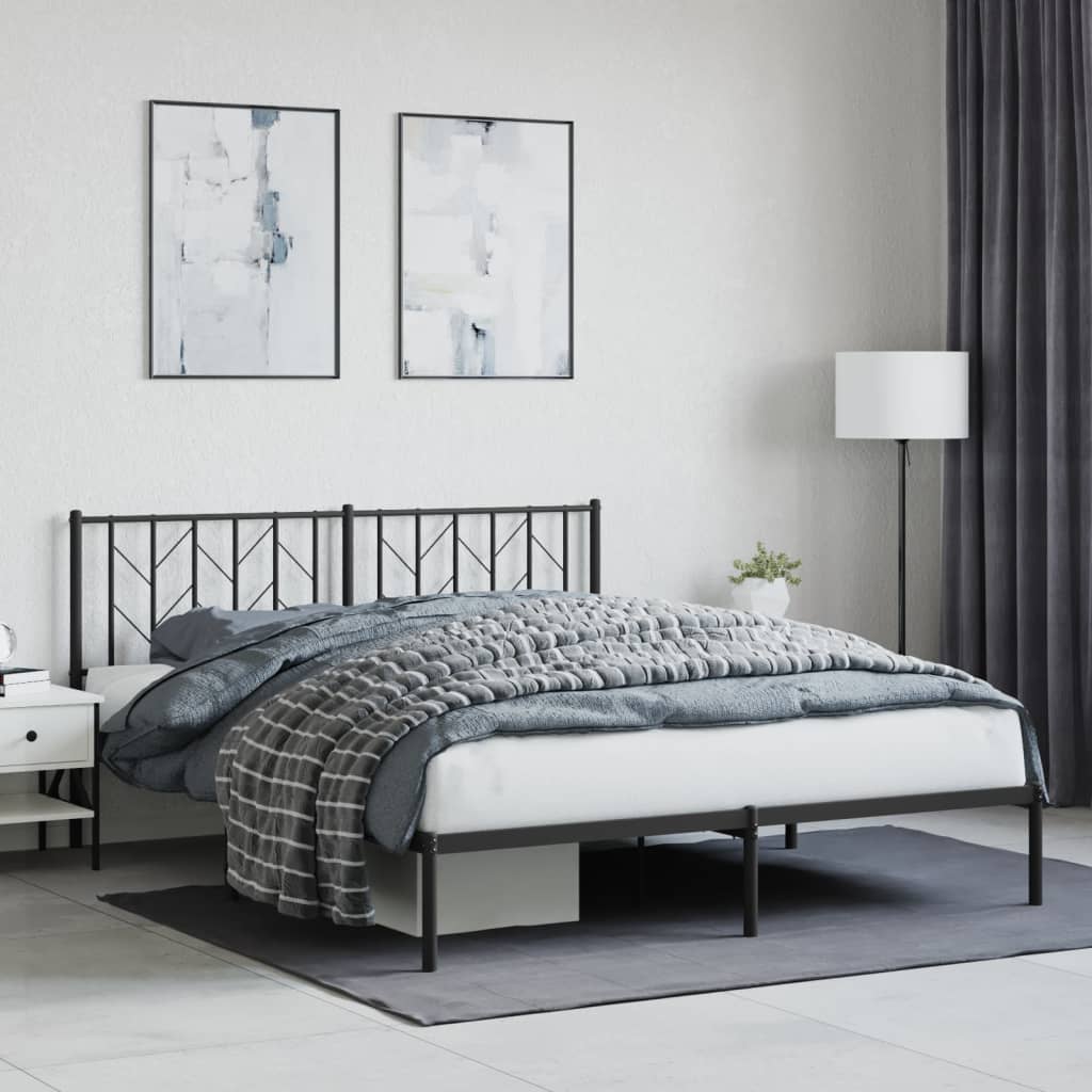 Bettgestell mit Kopfteil Metall Schwarz 160x200 cm