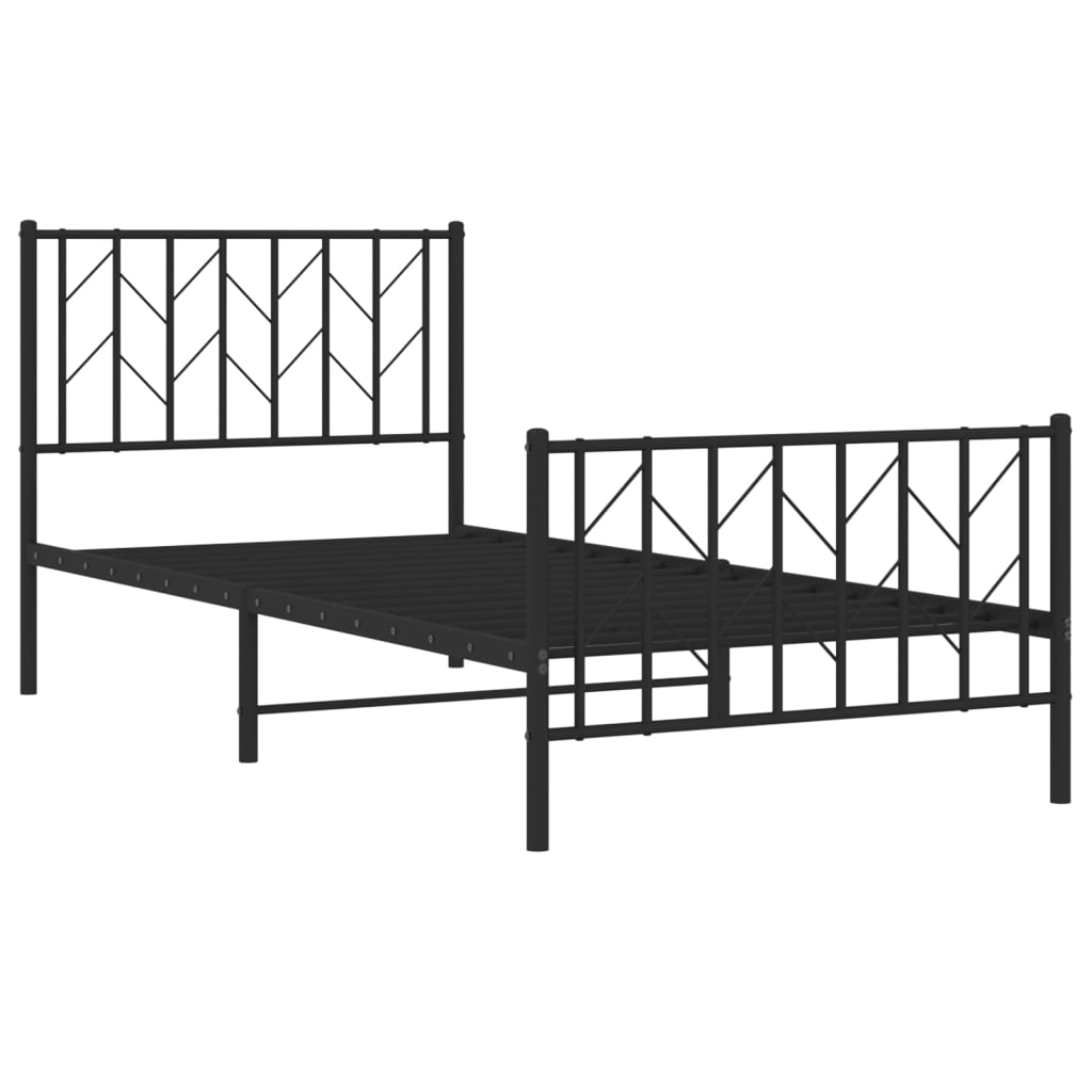 Bed frame with head and footboard metal black 90x200 cm