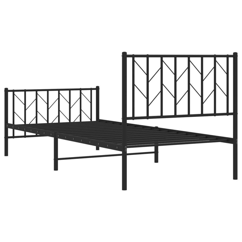 Bed frame with head and footboard metal black 90x200 cm