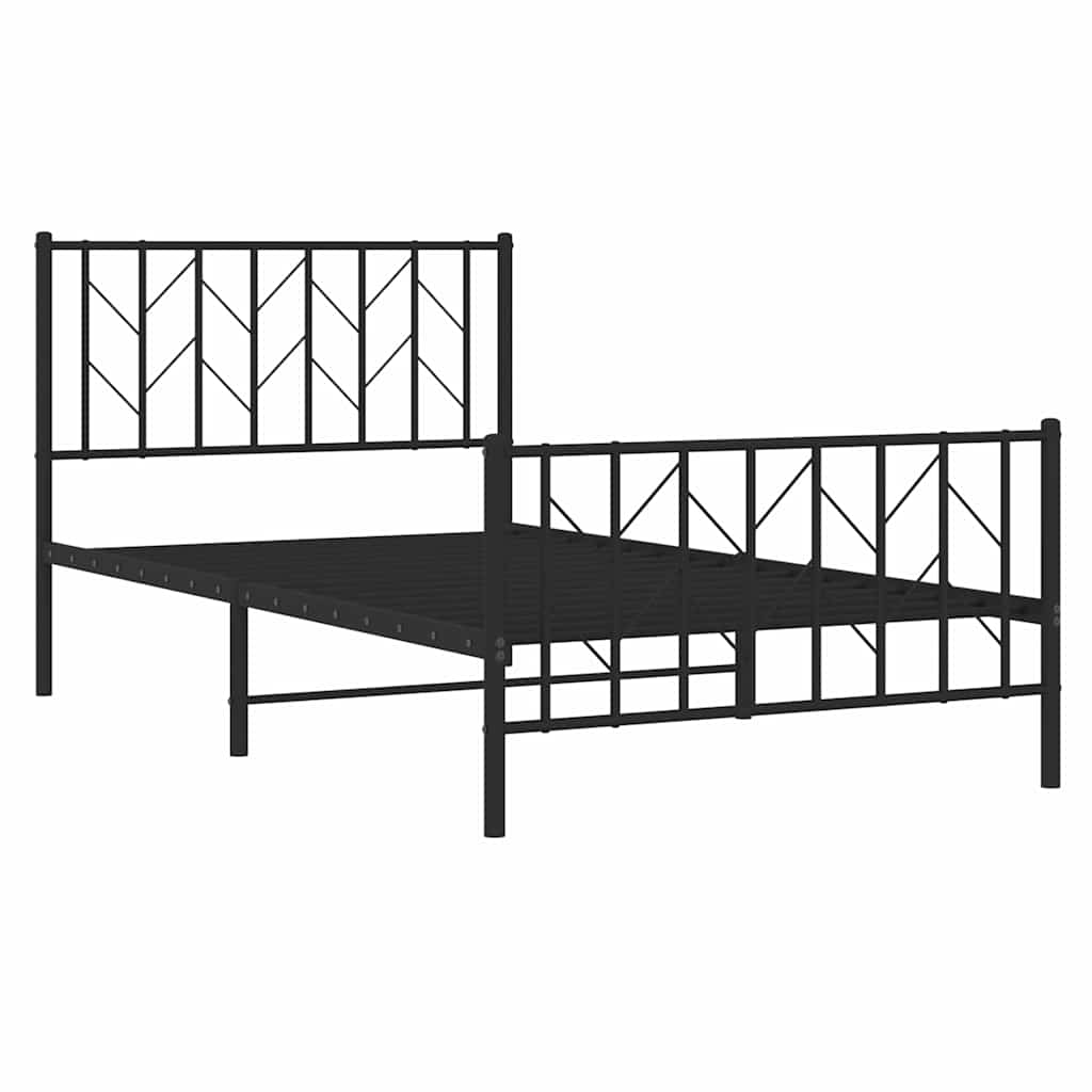 Bed frame with head and footboard metal black 100x200 cm