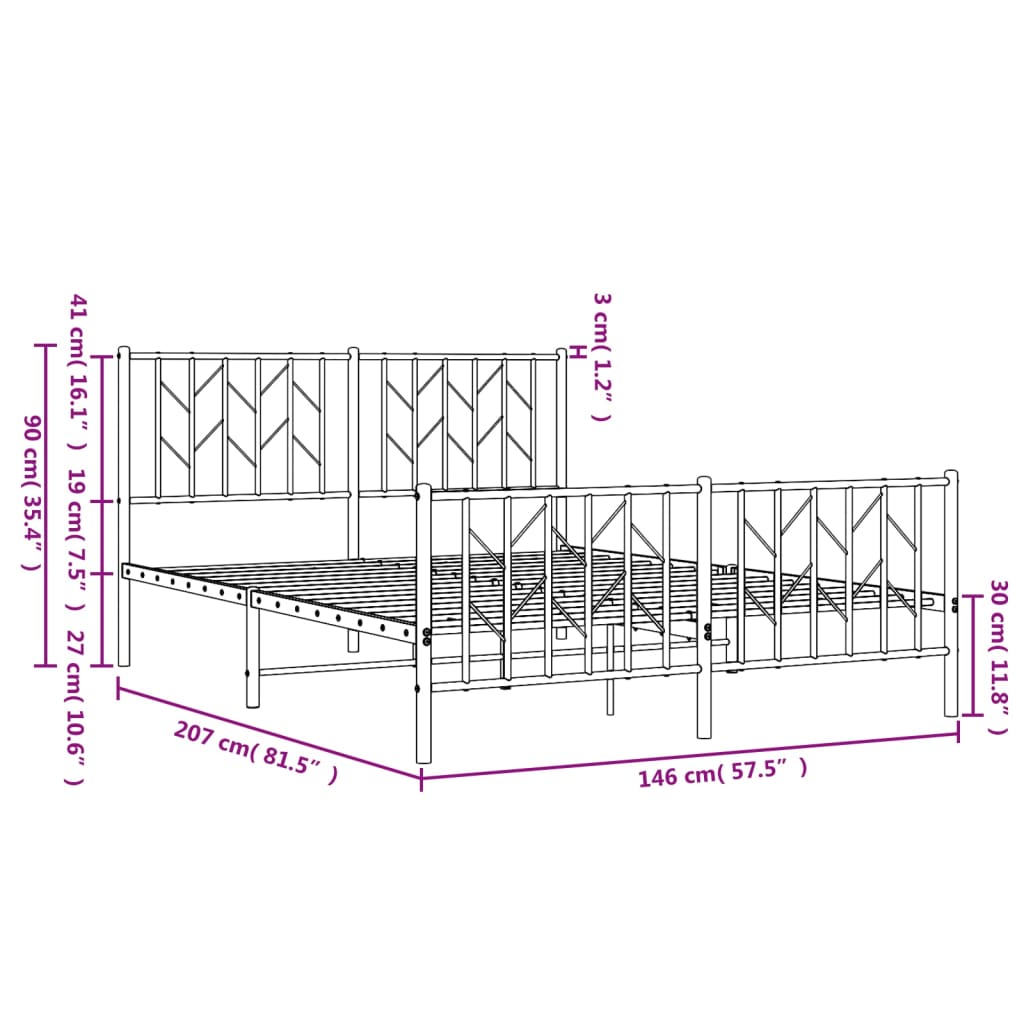 Bed frame with head and footboard metal black 140x200 cm