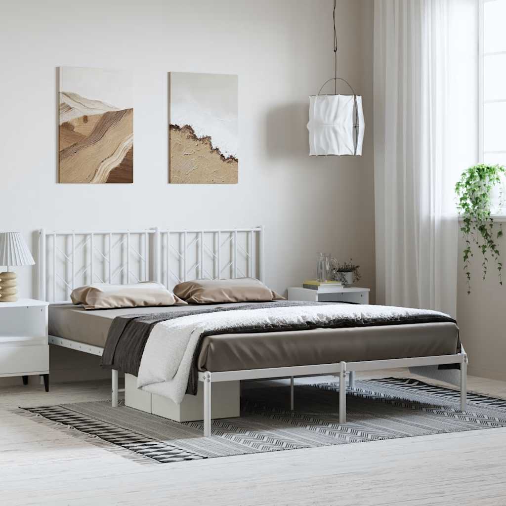 Bettgestell mit Kopfteil Metall Weiß 193x203 cm
