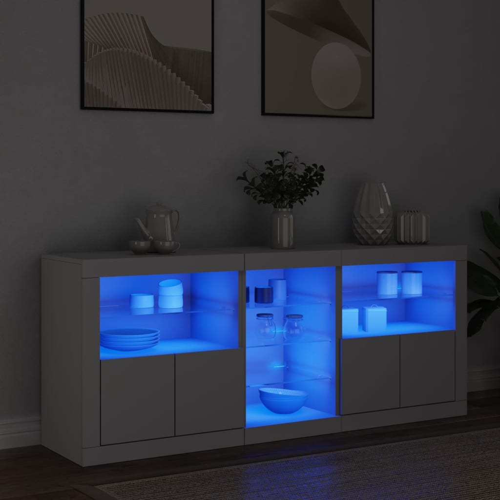 Sideboard mit LED-Leuchten Weiß 162x37x67 cm