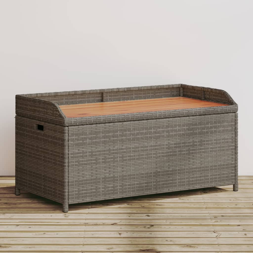 Bench with Storage Space Grey 100x50x52 cm Poly Rattan Acacia Wood