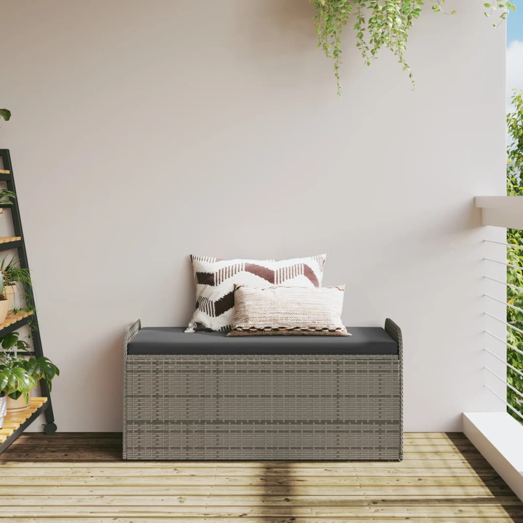 Bench with Storage Space &amp; Cushions Grey 115x51x52 cm Poly Rattan