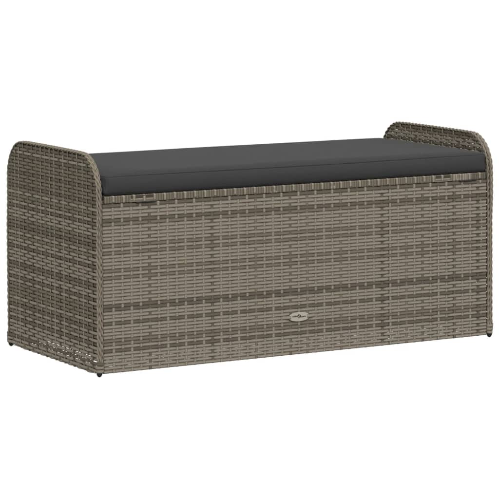 Bench with Storage Space &amp; Cushions Grey 115x51x52 cm Poly Rattan