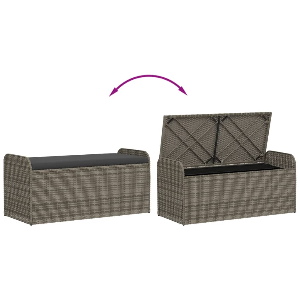 Bench with Storage Space &amp; Cushions Grey 115x51x52 cm Poly Rattan