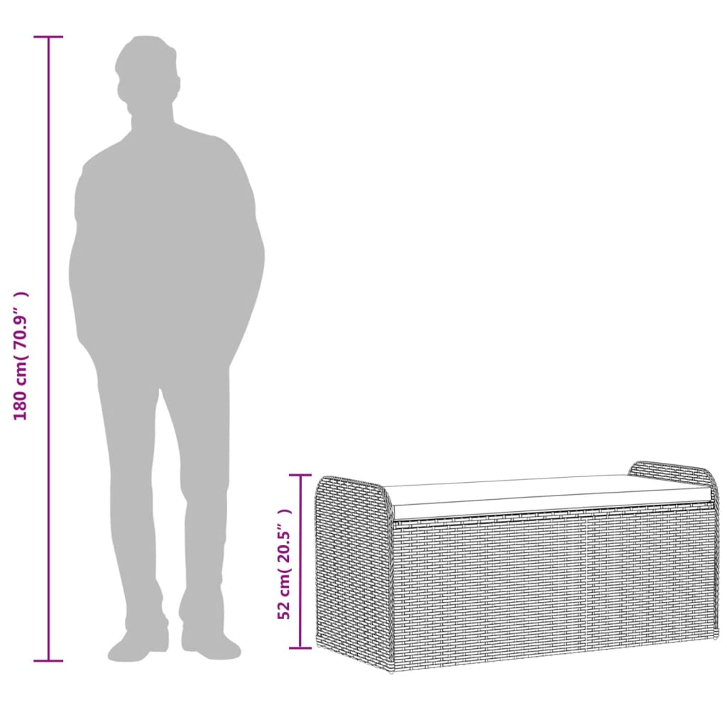 Bench with Storage Space &amp; Cushions Grey 115x51x52 cm Poly Rattan