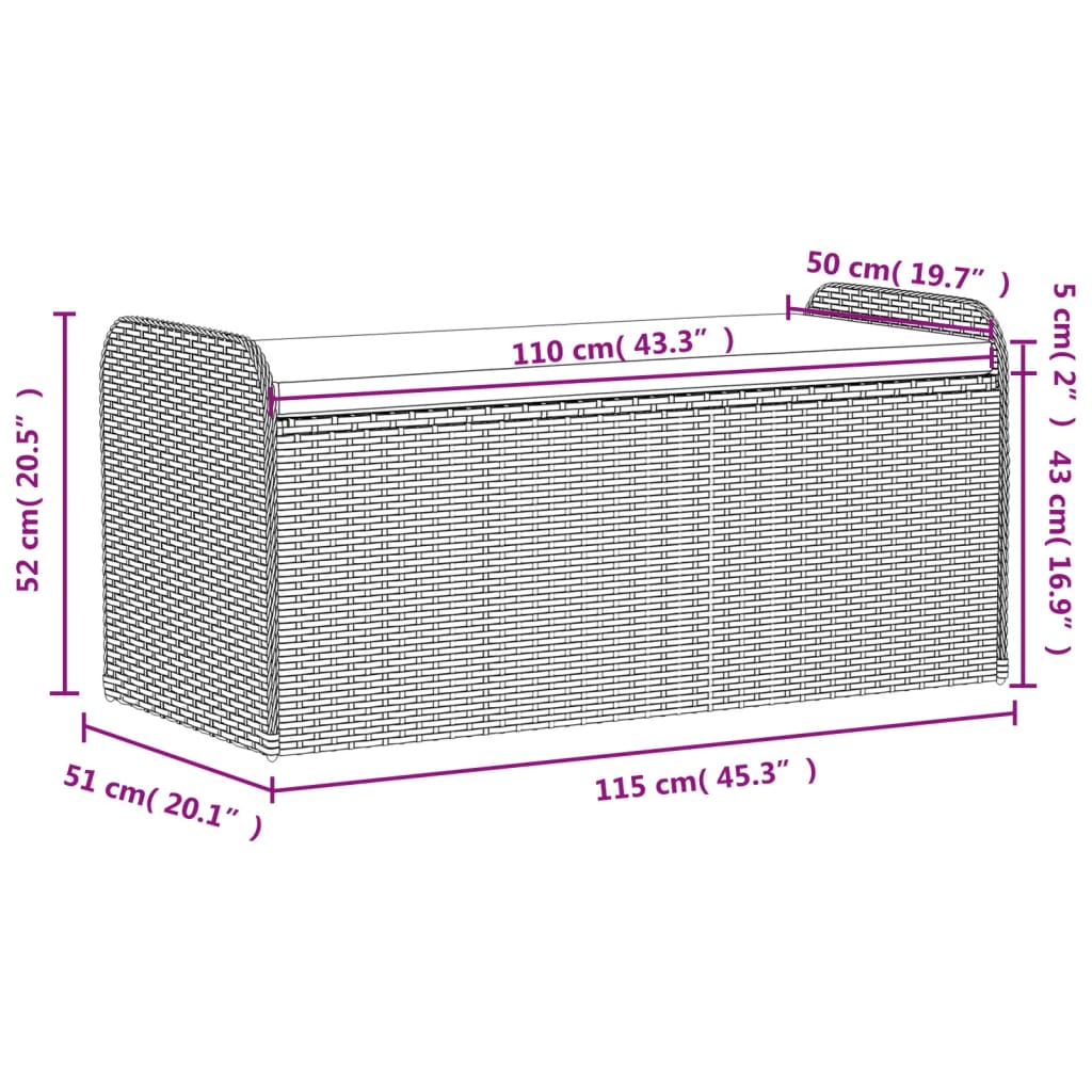Bench with Storage Space &amp; Cushions Grey 115x51x52 cm Poly Rattan