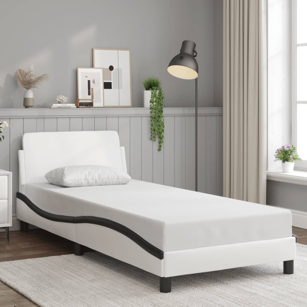 Bettgestell "Dover" Weiß und Schwarz 90x190 cm Kunstleder